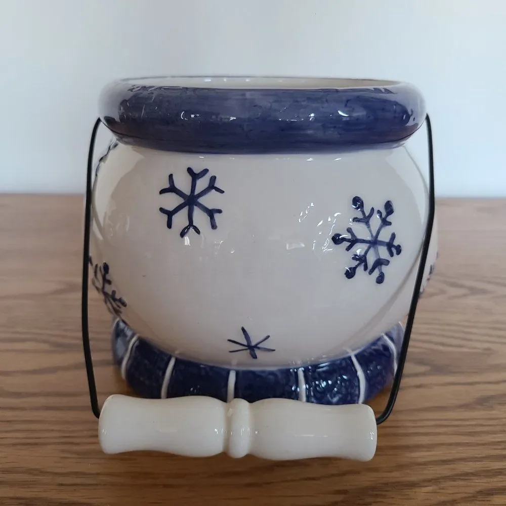 Ceramic Cheery Winter Snowman Bucket Pail Christmas Décor Vintage